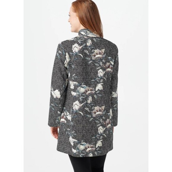 Dennis Basso Womens Size 16 Jacket Coat Woven Brocade Floral Black Snap Front - Picture 3 of 13
